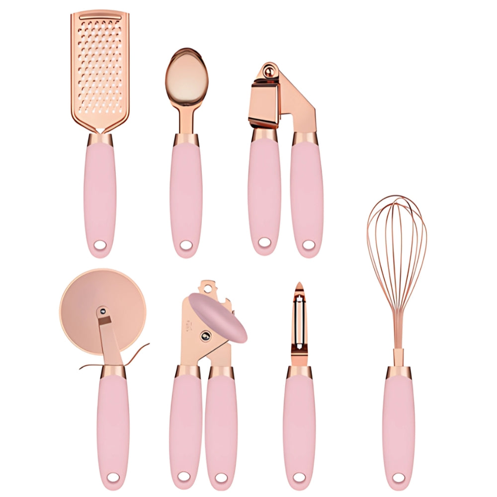 Kitchen Utensils 7-Piece Rose Gold Cooking Set with Silicone Handles 6
