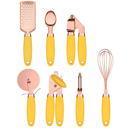 Kitchen Utensils 7-Piece Rose Gold Cooking Set with Silicone Handles 8
