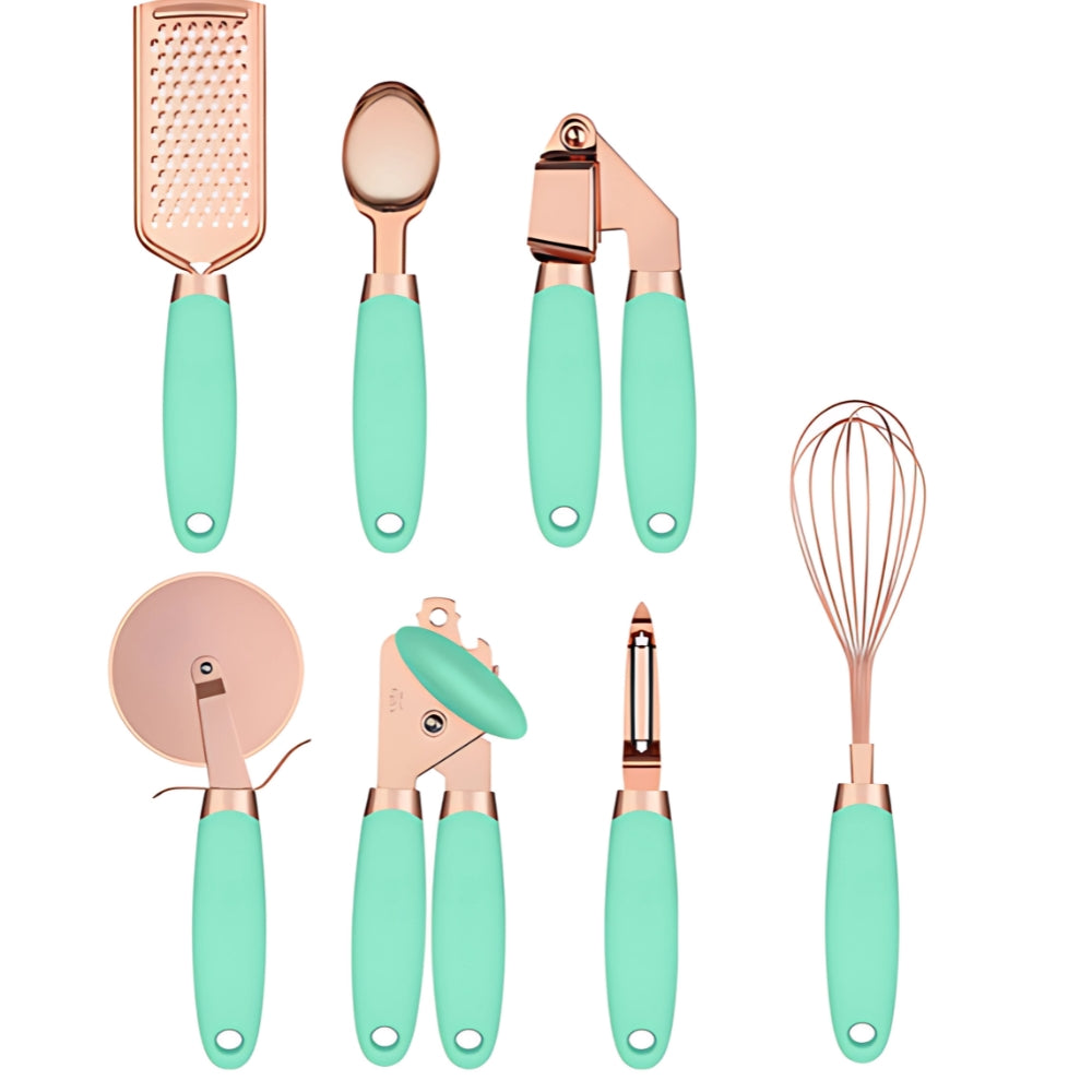 Kitchen Utensils 7-Piece Rose Gold Cooking Set with Silicone Handles 9