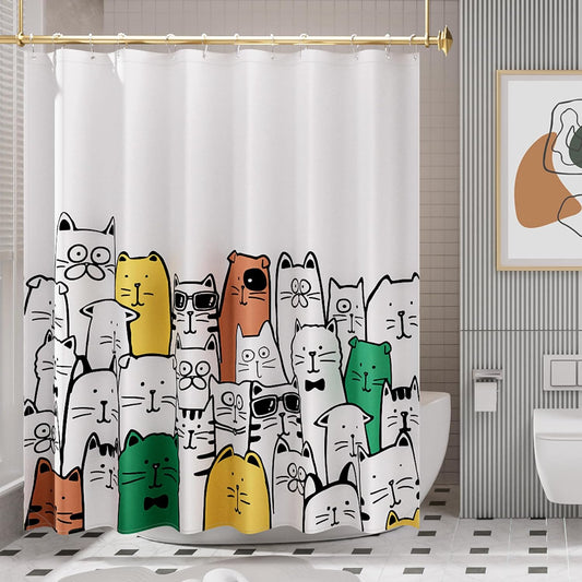Kitty Collection | Water-Repellent Shower Curtain with Unique Artwork | Easy-Care Fabric for a Fresh Bathroom 0