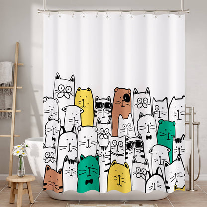 Kitty Collection | Water-Repellent Shower Curtain with Unique Artwork | Easy-Care Fabric for a Fresh Bathroom 1