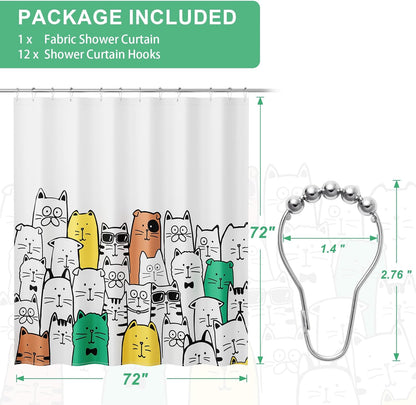 Kitty Collection | Water-Repellent Shower Curtain with Unique Artwork | Easy-Care Fabric for a Fresh Bathroom 2