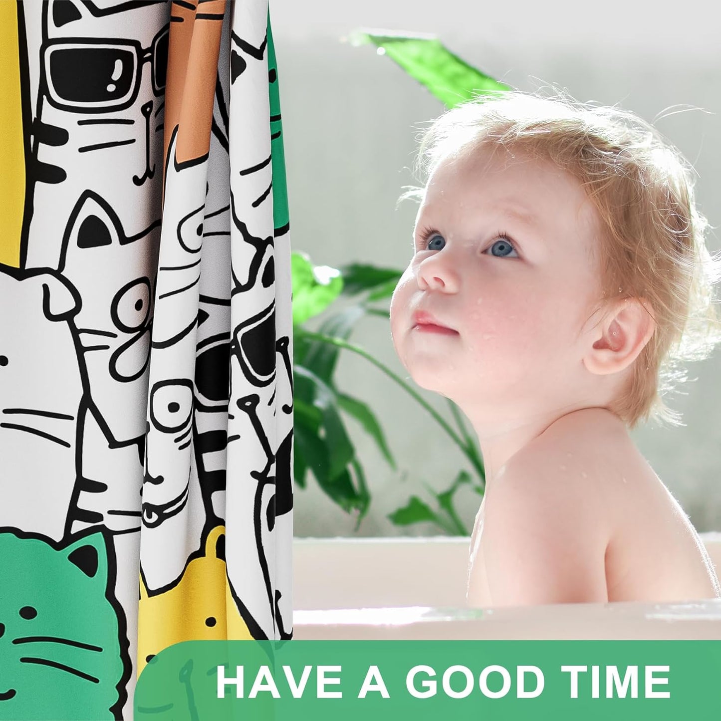 Kitty Collection | Water-Repellent Shower Curtain with Unique Artwork | Easy-Care Fabric for a Fresh Bathroom 3