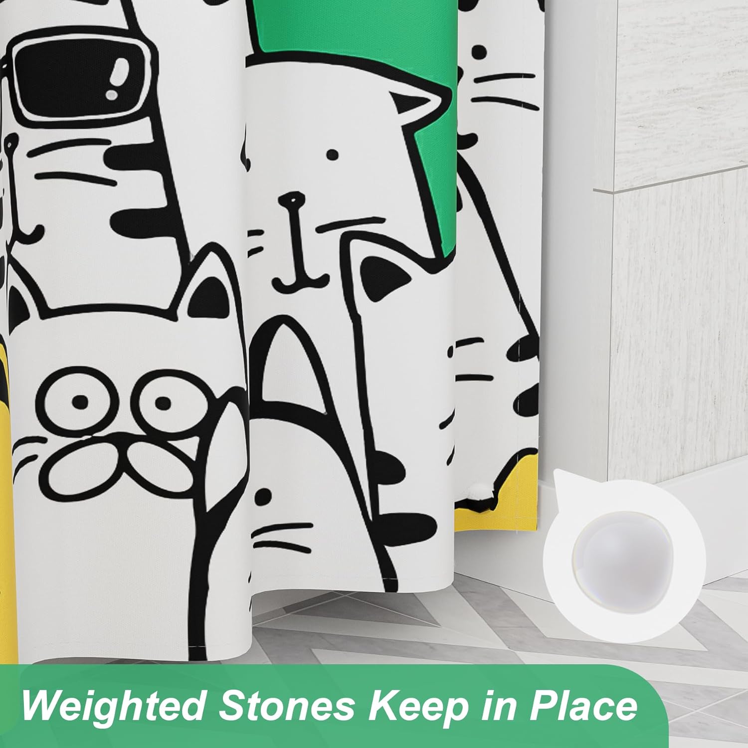 Kitty Collection | Water-Repellent Shower Curtain with Unique Artwork | Easy-Care Fabric for a Fresh Bathroom 5
