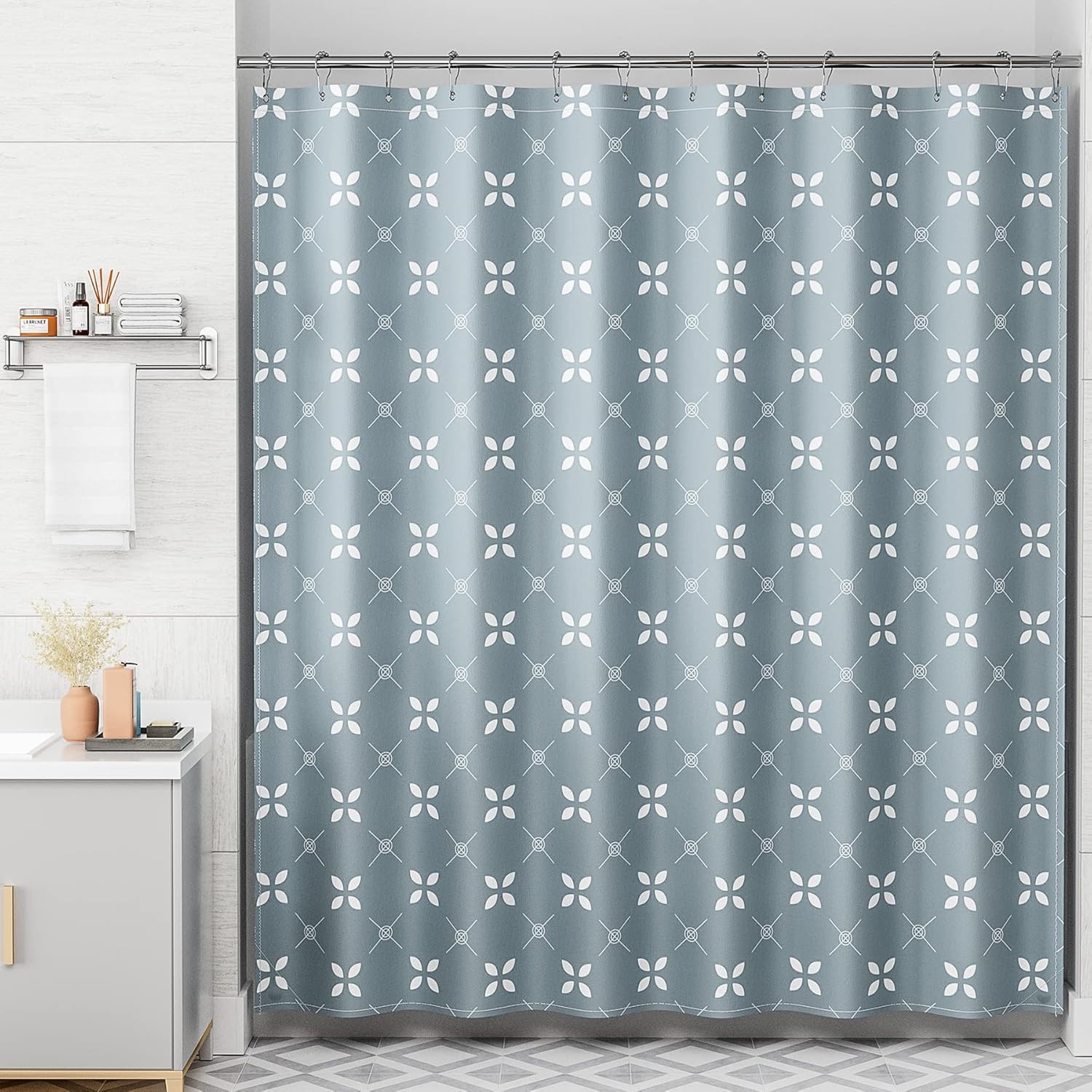 Lucky Clover | Water-Repellent Shower Curtain with Unique Design | Easy-Care Fabric for Fresh Bathrooms 3