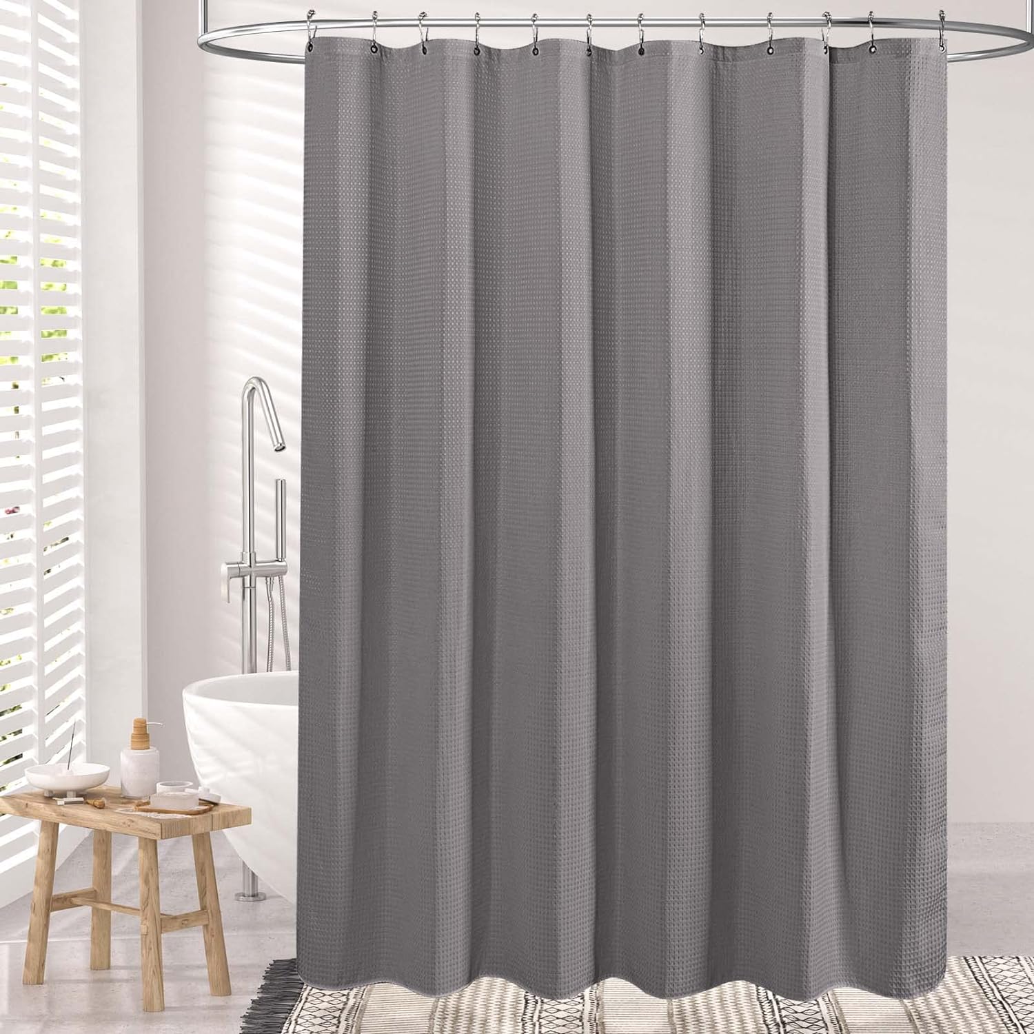 Luxury Waffle Shower Curtain with Heavy-Duty Fabric | Elegant Design for Moisture Resistance and Easy Care 3