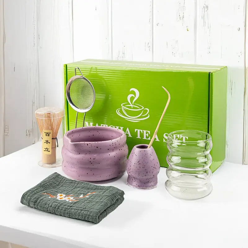 Matcha Tea Set Bamboo Whisk Ceramic Accessories Complete Kit 5