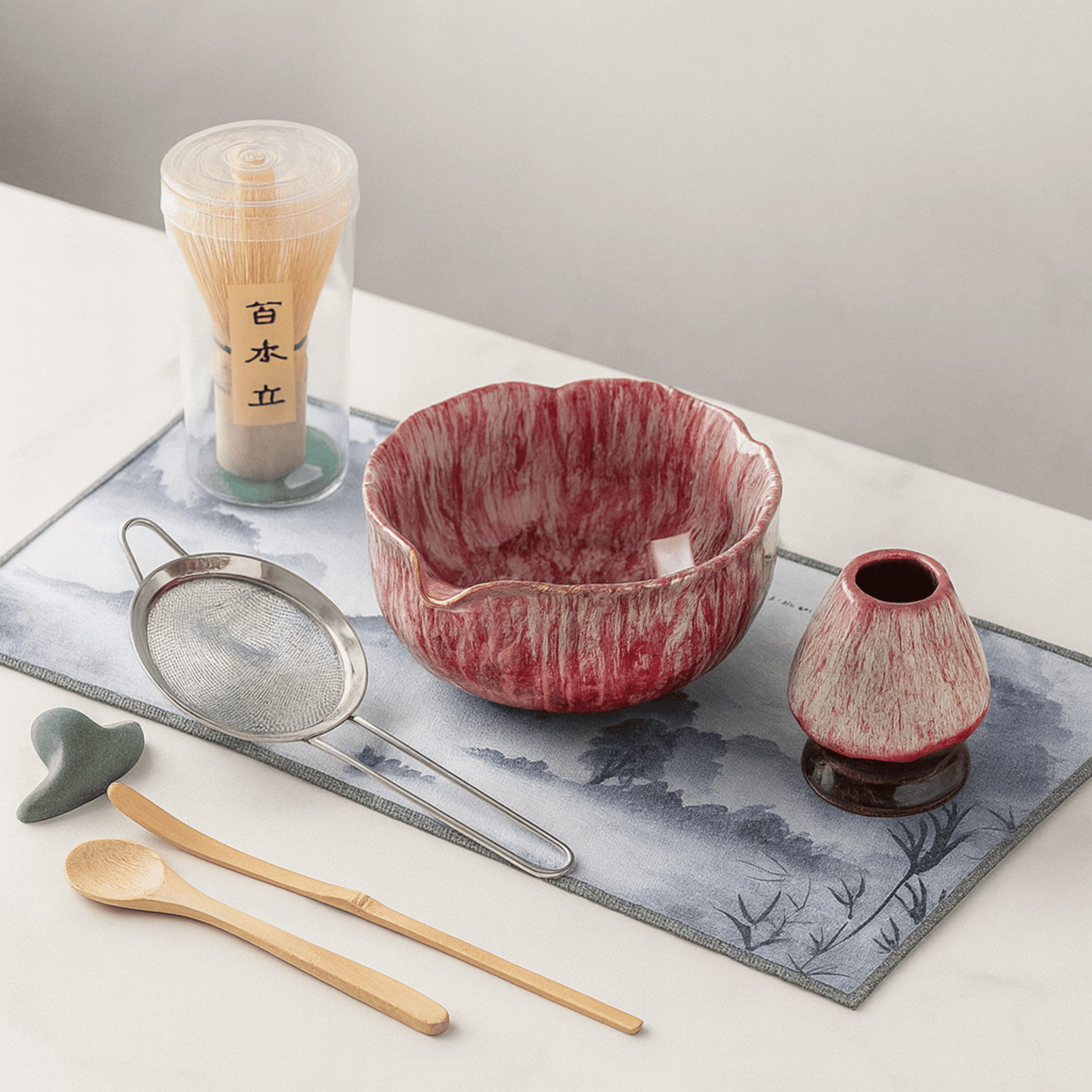 Matcha Tea Set Ceramic Bowl Bamboo Tools Elegant Preparation 0