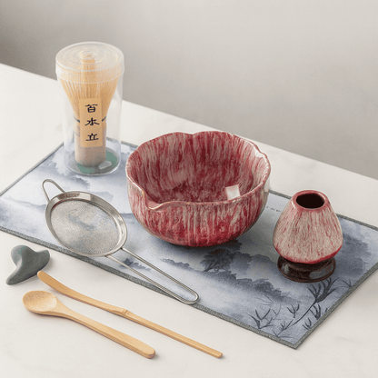 Matcha Tea Set Ceramic Bowl Bamboo Tools Elegant Preparation 0