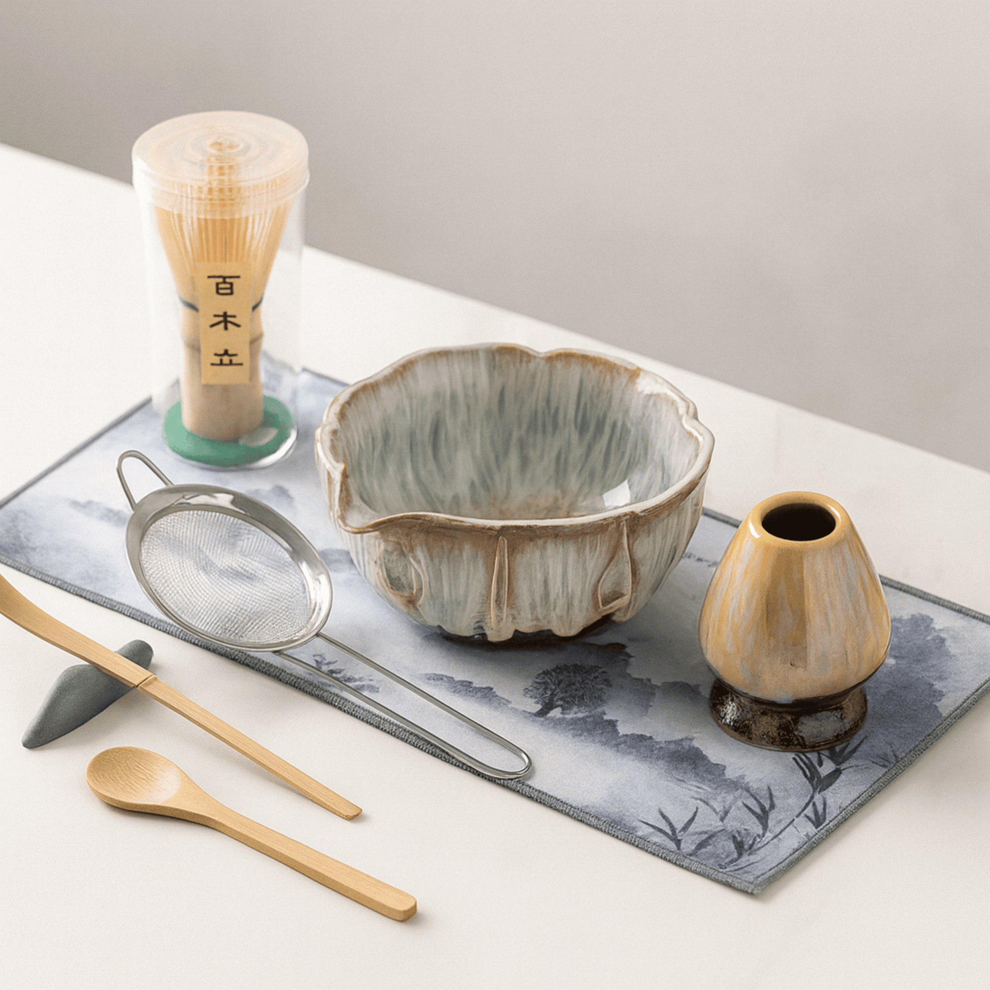 Matcha Tea Set Ceramic Bowl Bamboo Tools Elegant Preparation 1