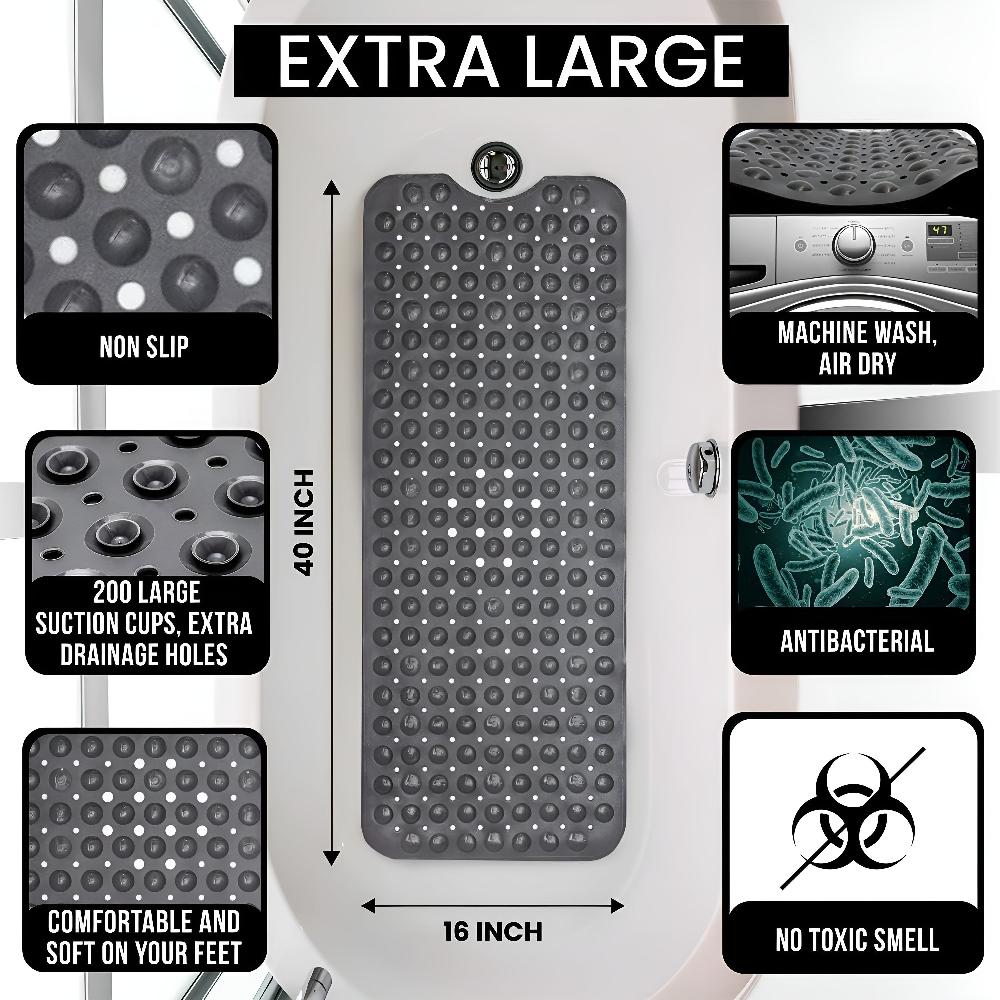 Max Grip | Non-Slip Bathtub Mat with 200 Suction Cups | Safe Showering for All Ages 8