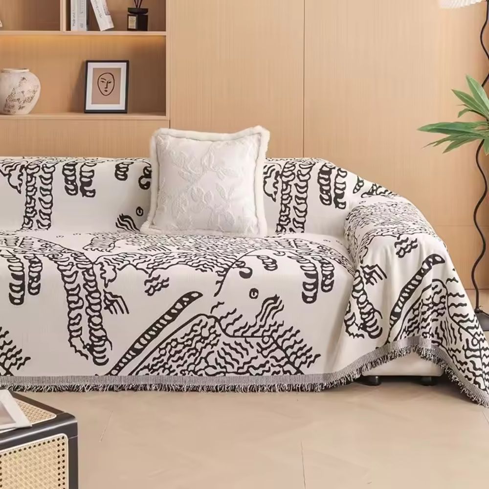 Nature Sketch Pattern Sofa Cover Microfiber Elegant Protection 1