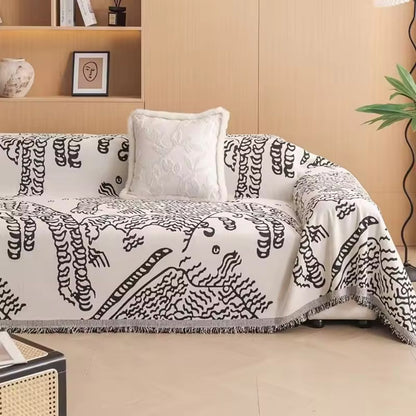 Nature Sketch Pattern Sofa Cover Microfiber Elegant Protection 1