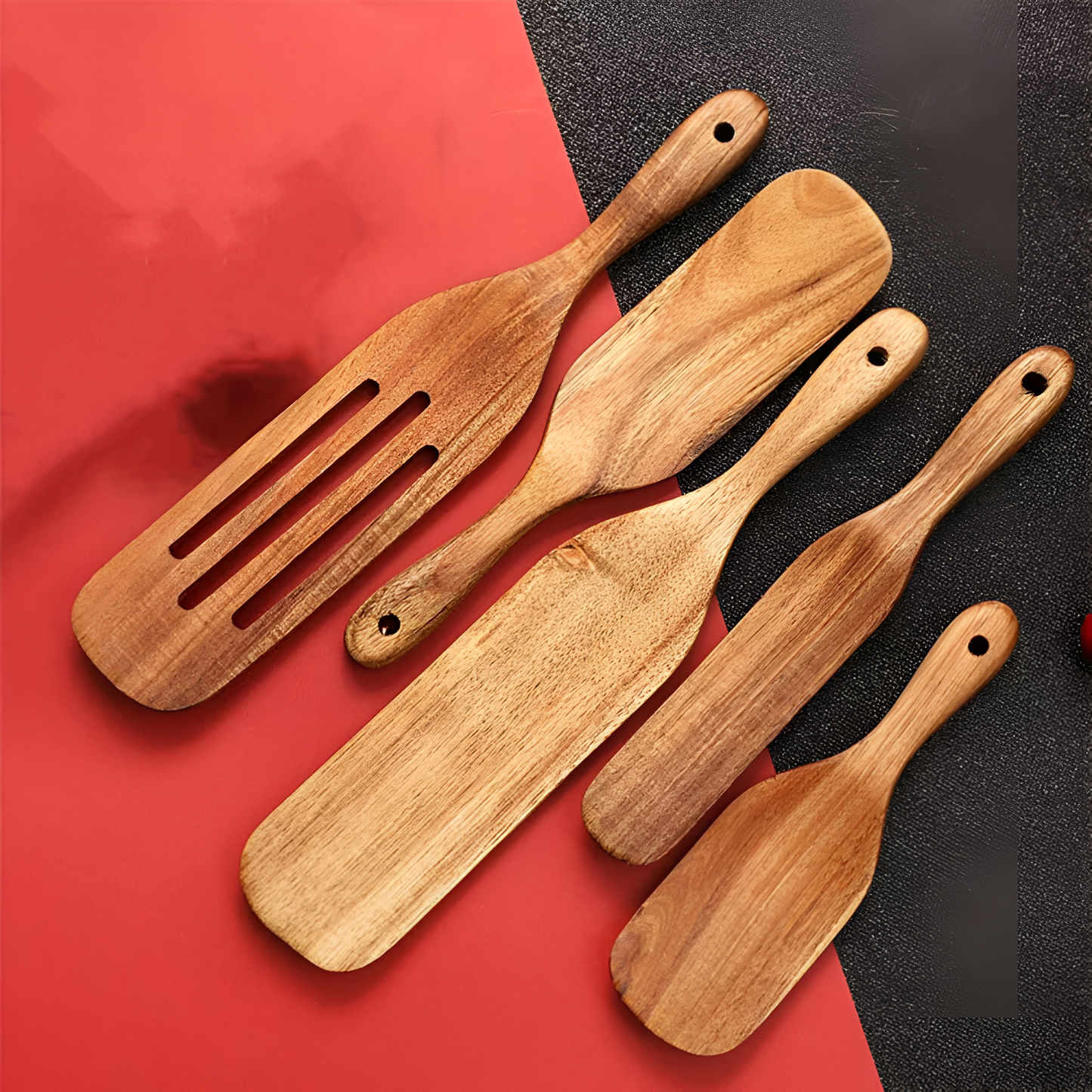 Non-Stick Wooden Spatula Set Durable Teak Comfortable Grip 1