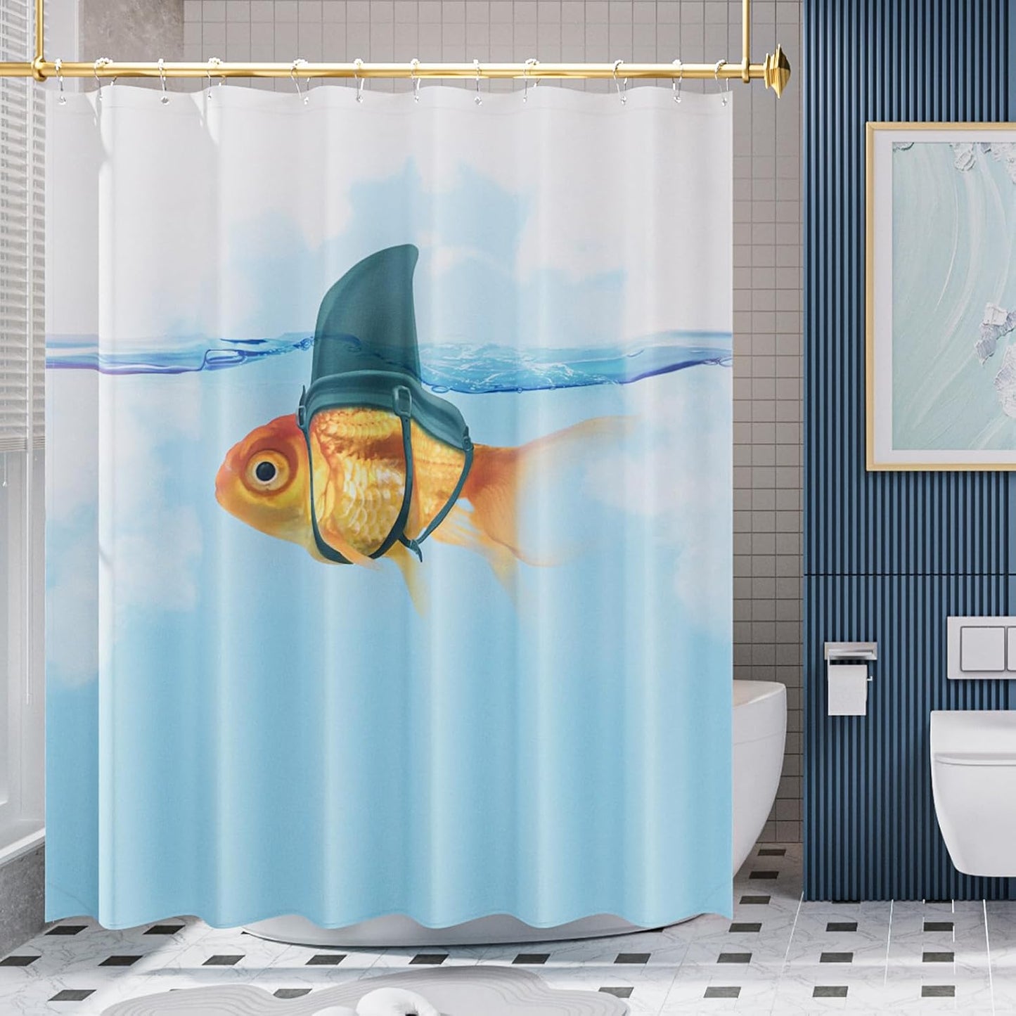Oceanic Decor | Fish Shower Curtain with Unique Artwork & Weighted Hem | Water-Repellent Fabric for Easy Care 0