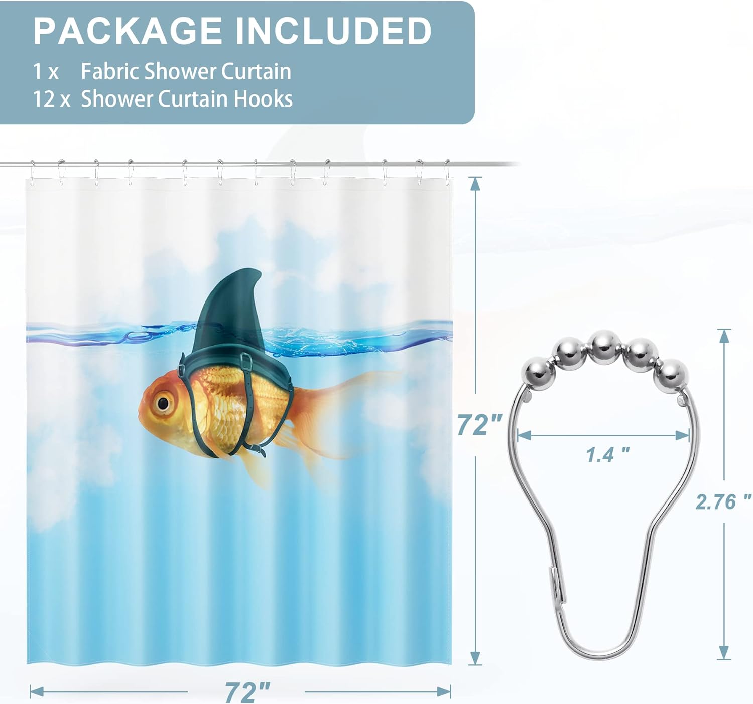 Oceanic Decor | Fish Shower Curtain with Unique Artwork & Weighted Hem | Water-Repellent Fabric for Easy Care 2