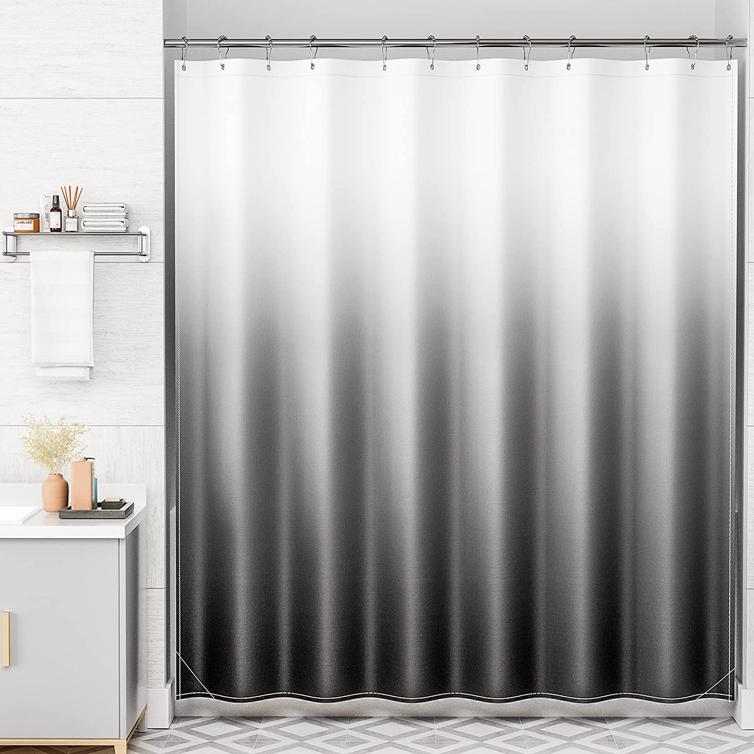 Ombre Shower Curtain with Unique Designer Patterns | Water-Repellent Fabric for Easy Maintenance 0