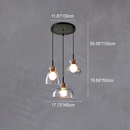 Pendant Lighting Rippled Glass Shade Natural Wood Accent Modern Design 7