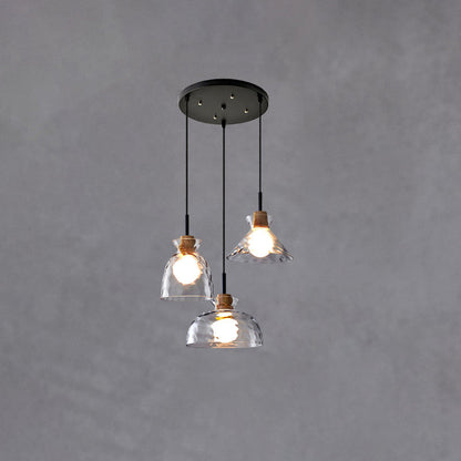 Pendant Lighting Rippled Glass Shade Natural Wood Accent Modern Design 8