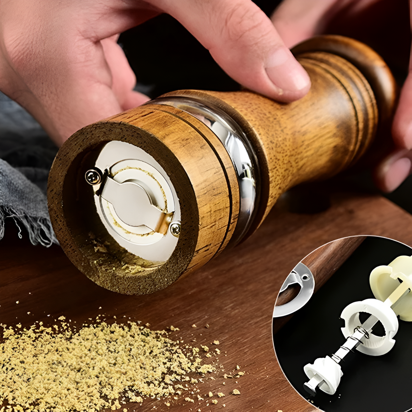 Pepper Grinder Natural Oak Adjustable Coarseness for Fresh Spices 2