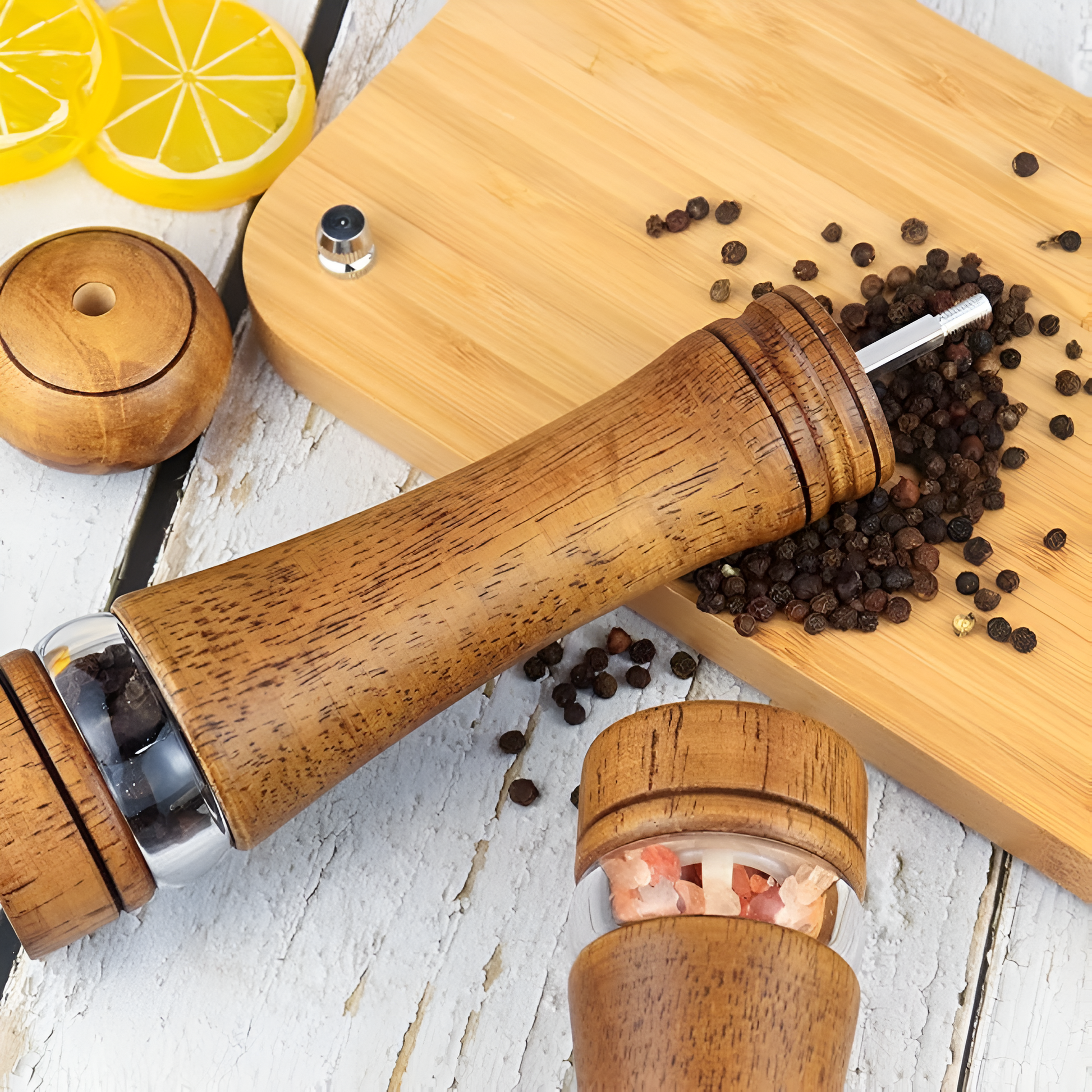 Pepper Grinder Natural Oak Adjustable Coarseness for Fresh Spices 6