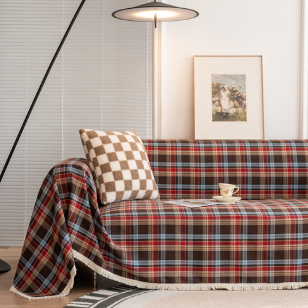 Plaid Sofa Cover Microfiber Blend Stylish Protection for Furniture 7