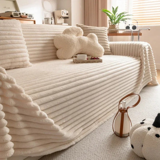 Plush Sofa Cover Quilted Microfiber Cozy Winter Protection 0