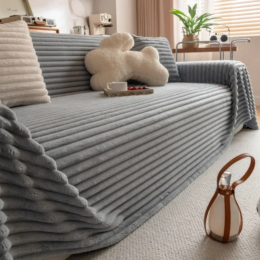 Plush Sofa Cover Quilted Microfiber Cozy Winter Protection 3