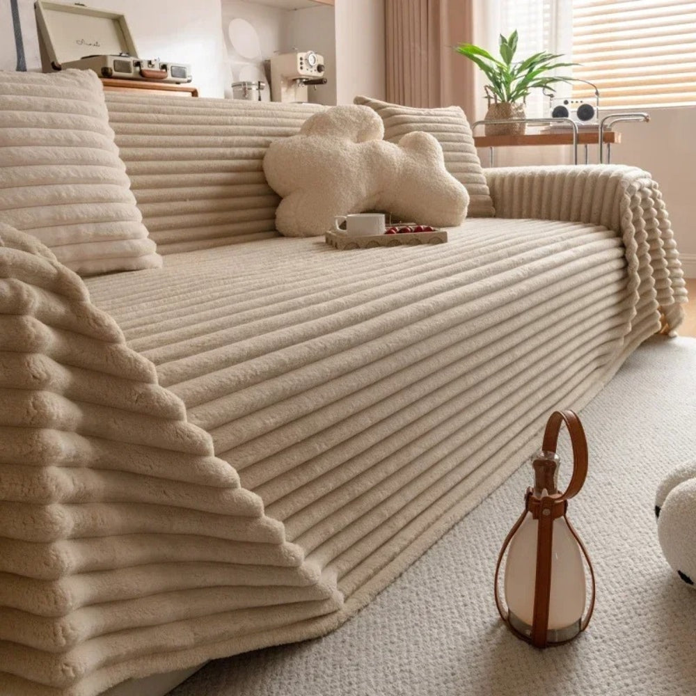 Plush Sofa Cover Quilted Microfiber Cozy Winter Protection 4