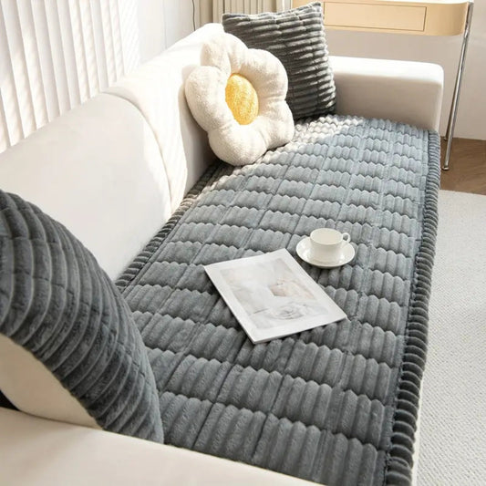 Plush Sofa Cover Thick Flannel Fabric Elegant Protection 0