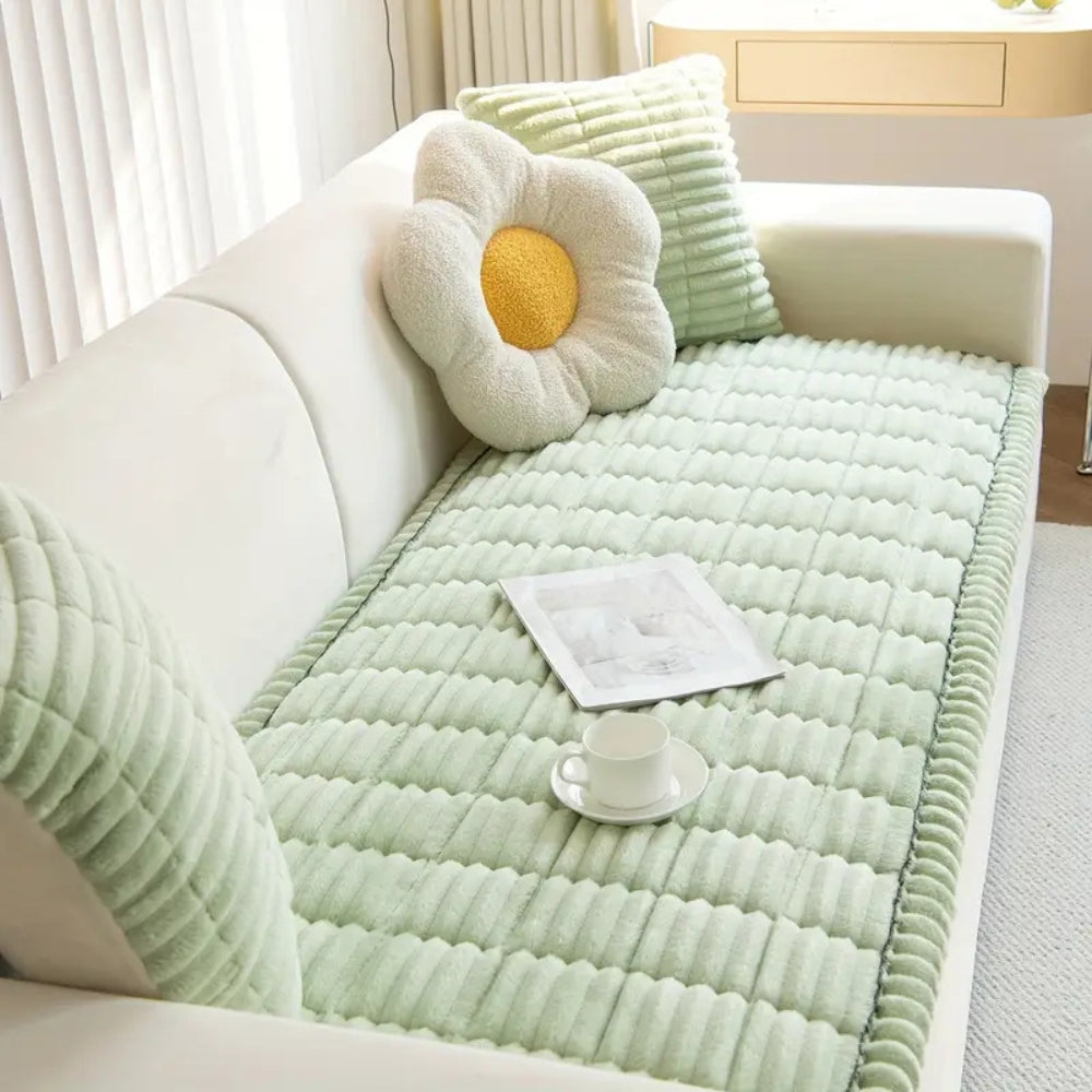 Plush Sofa Cover Thick Flannel Fabric Elegant Protection 1