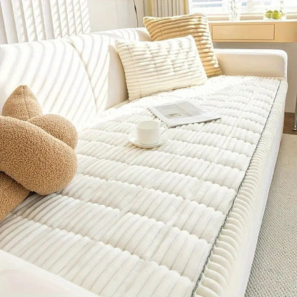 Plush Sofa Cover Thick Flannel Fabric Elegant Protection 2