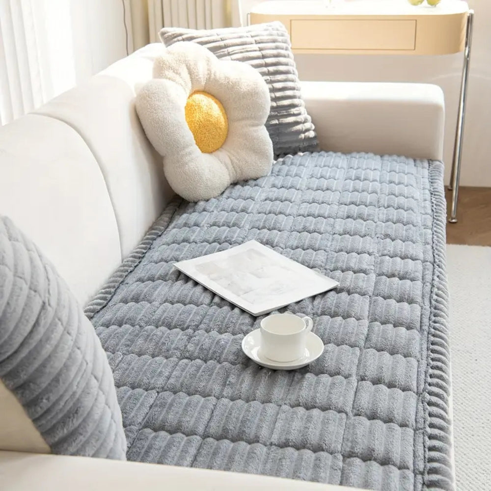 Plush Sofa Cover Thick Flannel Fabric Elegant Protection 5