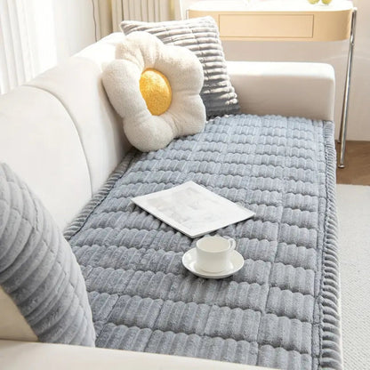 Plush Sofa Cover Thick Flannel Fabric Elegant Protection 5