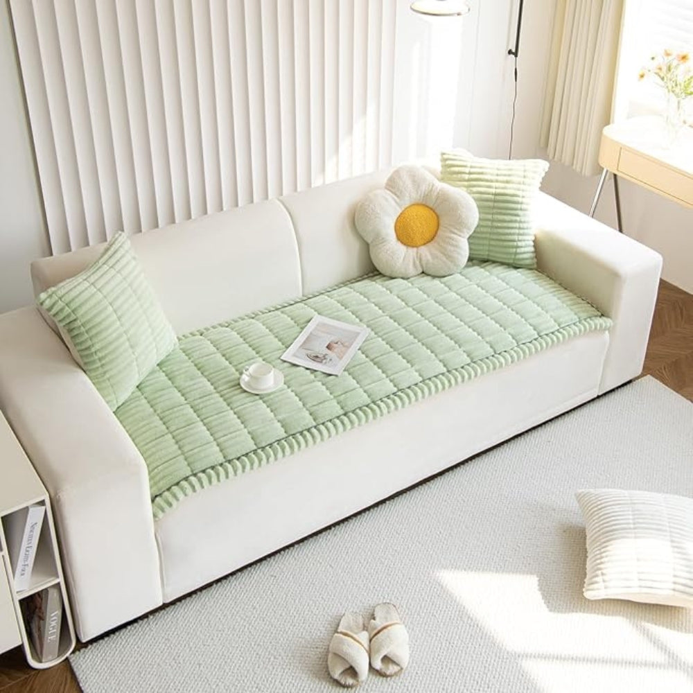 Plush Sofa Cover Thick Flannel Fabric Elegant Protection 8