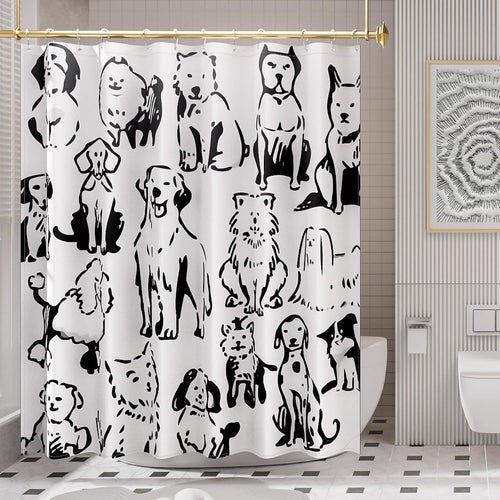 Puppy Shower Curtain Set with 12 Rust-Resistant Rings | Unique Hand-Illustrated Design for Fun Bathroom Decor 0