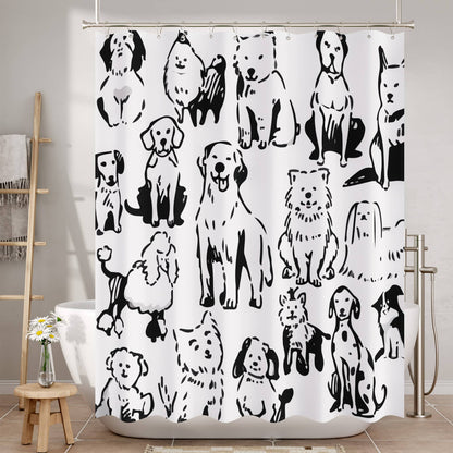 Puppy Shower Curtain Set with 12 Rust-Resistant Rings | Unique Hand-Illustrated Design for Fun Bathroom Decor 1