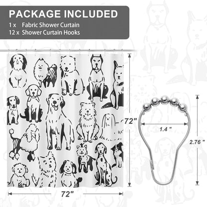 Puppy Shower Curtain Set with 12 Rust-Resistant Rings | Unique Hand-Illustrated Design for Fun Bathroom Decor 2