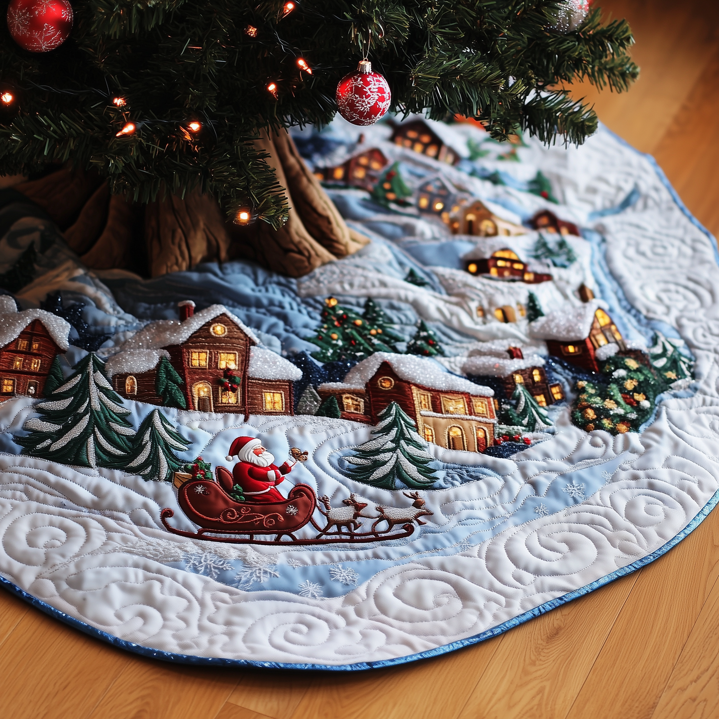 Quilted Christmas Tree Skirt Durable Design Elegant Finish 0