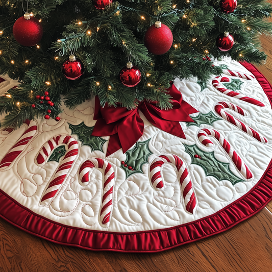 Quilted Christmas Tree Skirt Festive Design Durable Material 0