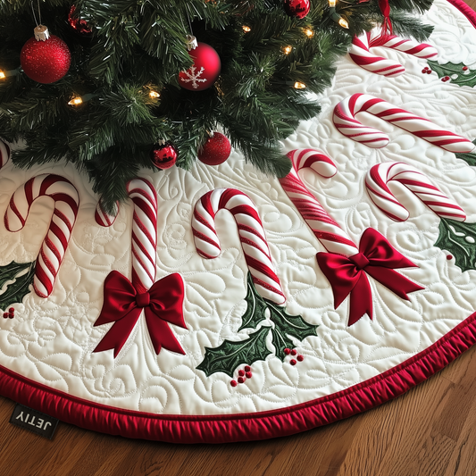 Quilted Christmas Tree Skirt Festive Design Durable Material 0