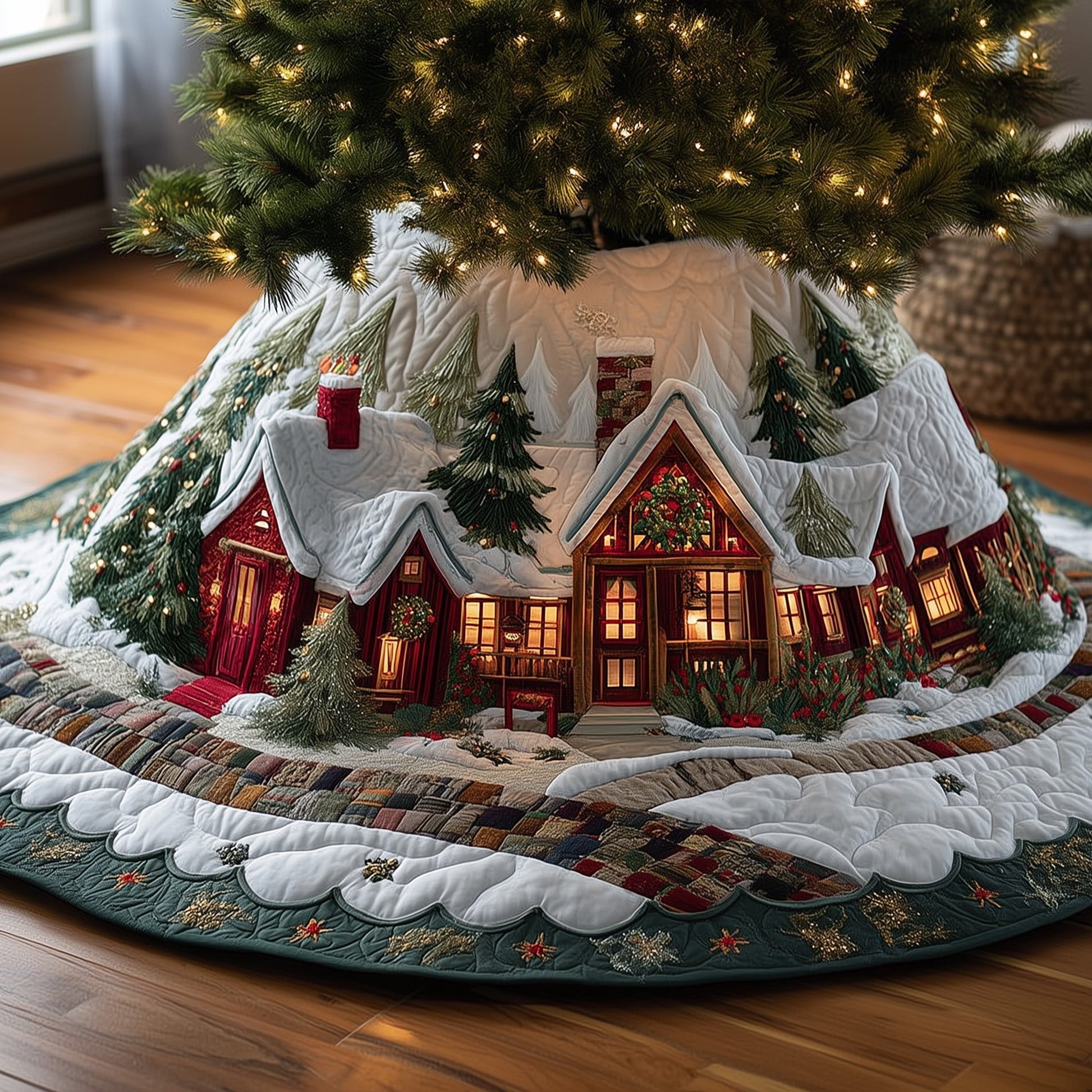 Quilted Tree Skirt Classic Design Durable Cotton-Poly Blend 0