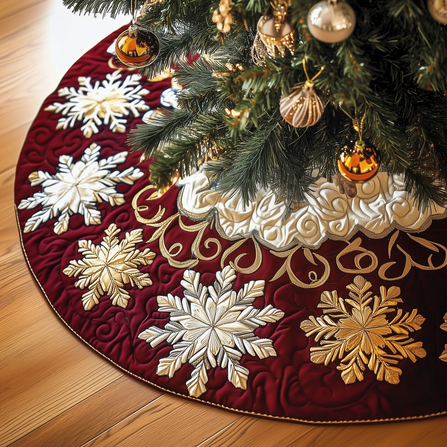 Quilted Tree Skirt Classic Design Durable Holiday Decor 0