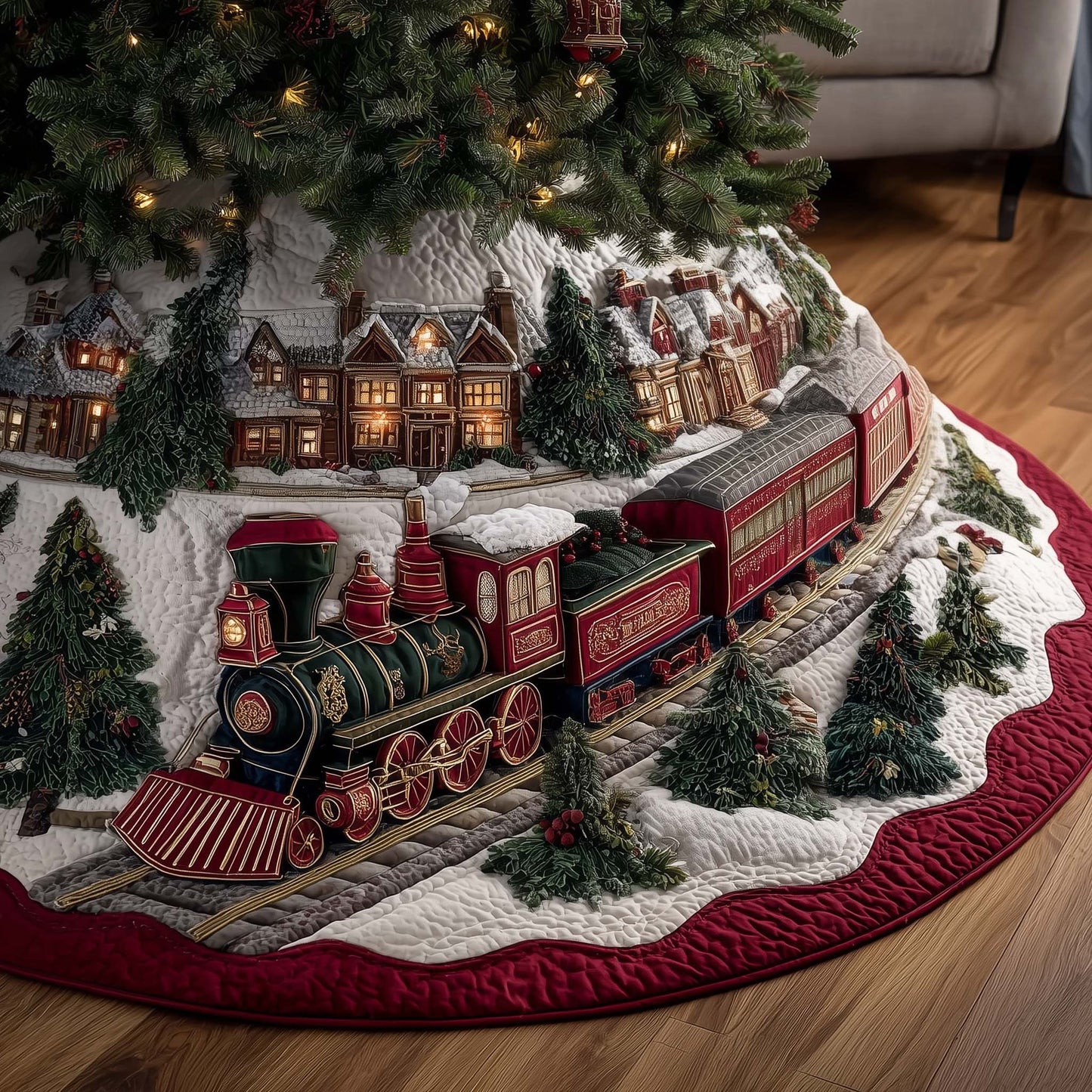 Quilted Tree Skirt Holiday Decor Durable Elegant Design 0