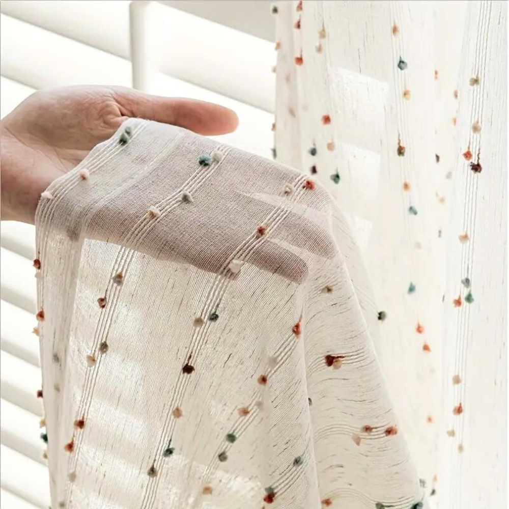 Sheer Curtain Rainbow Tulle Semi-Sheer Easy Install Cheerful Design 0
