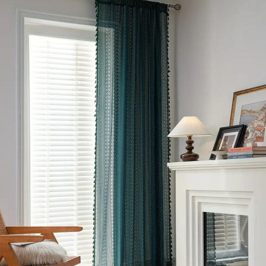 Sheer Curtains Crochet Tassel Light Filtering Privacy for Home 0