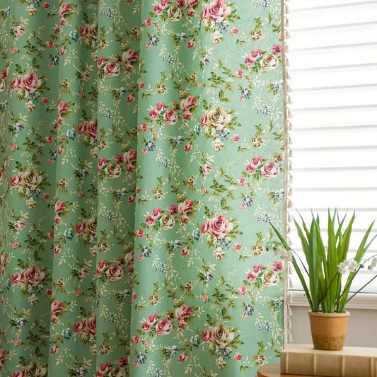 Sheer Curtains Rose Floral Tassel Design Lightweight Microfiber 0