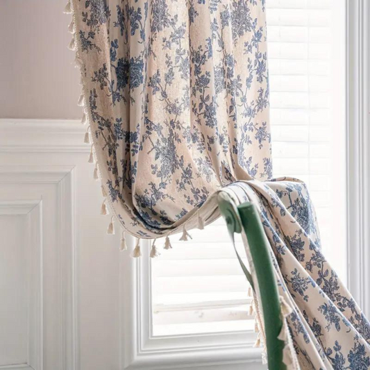 Sheer Curtains for Living Room Blue Rose Floral Semi-Sheer Design 0