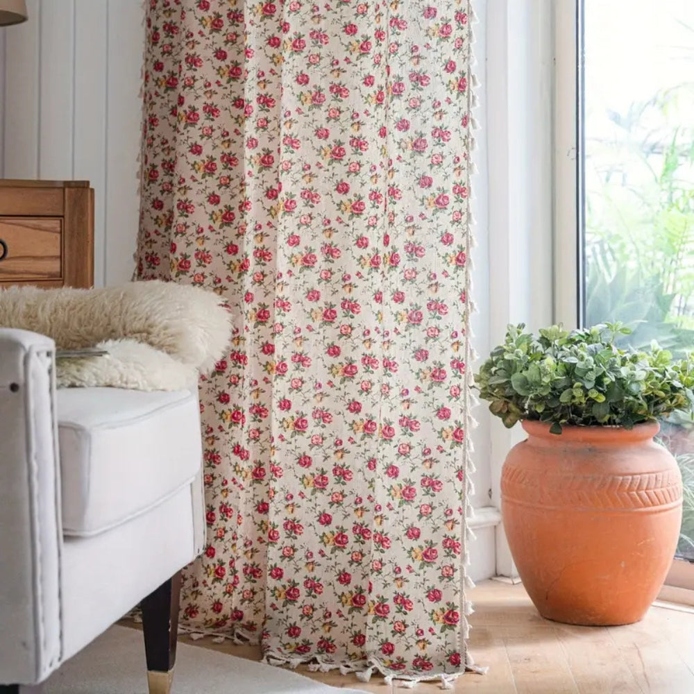 Sheer Floral Curtain Semi-Sheer Cotton Blend for Cozy Living Room 1