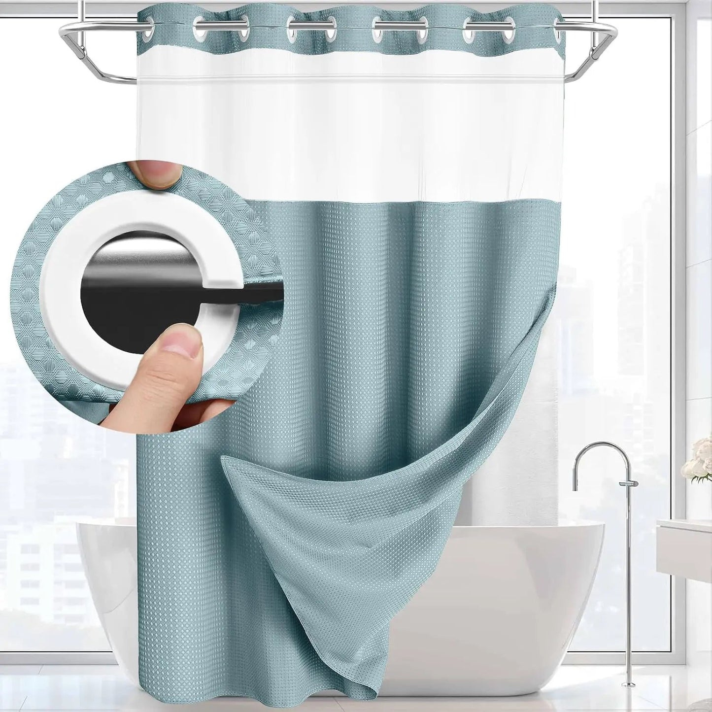 Shower Curtain Double Layer Waterproof Easy Install for Modern Bathrooms 10